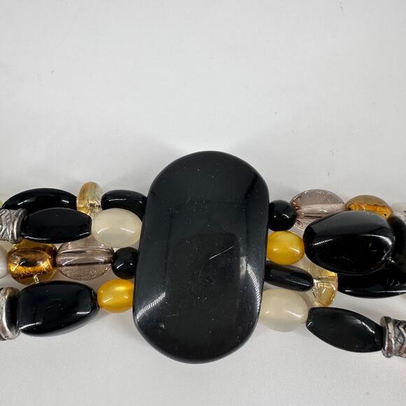 Coldwater Creek Multi-Strand Beaded Belt 47" Black Yellow Green Silver - Picture 9 of 11